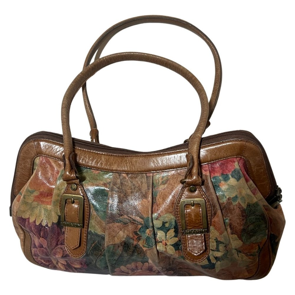 Vintage Chiarini Floral Leather Double Handle Shoulder Bag Saddle Bag Argentina